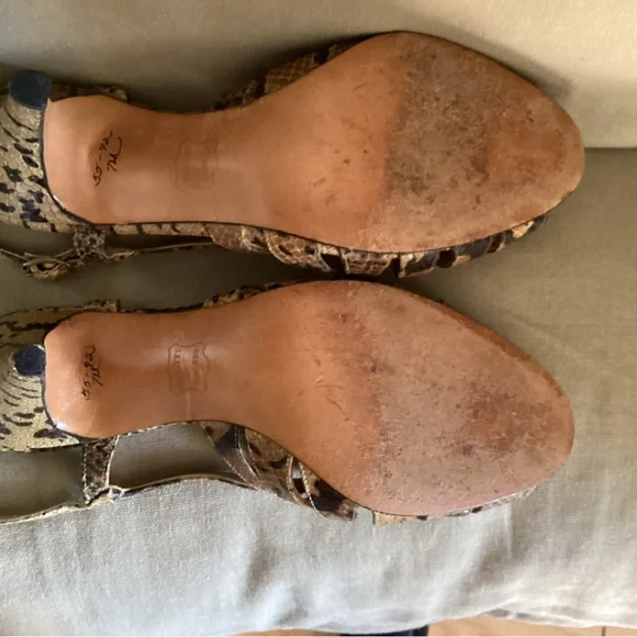 Vintage Brown Snake Print Slingback Sandals 7 - Picture 5 of 5